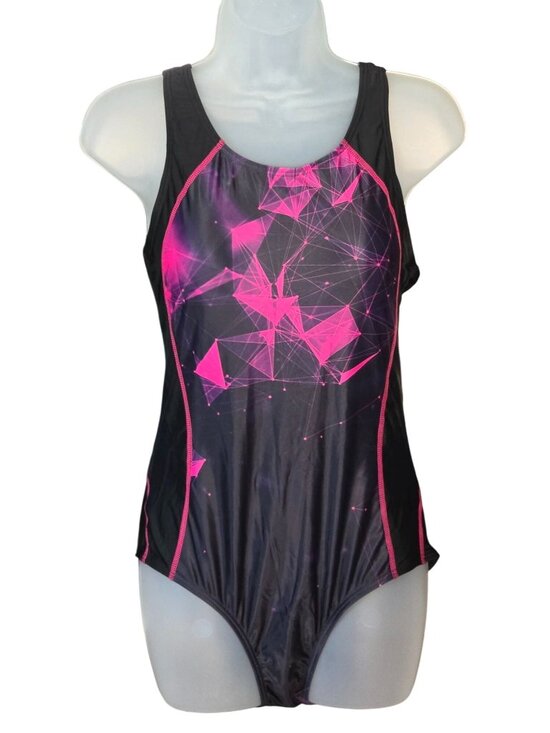 Charmo Other - Athletic Racerback One-Piece Swimsuit M Pink Black UPF 50+ Geometric Cutout